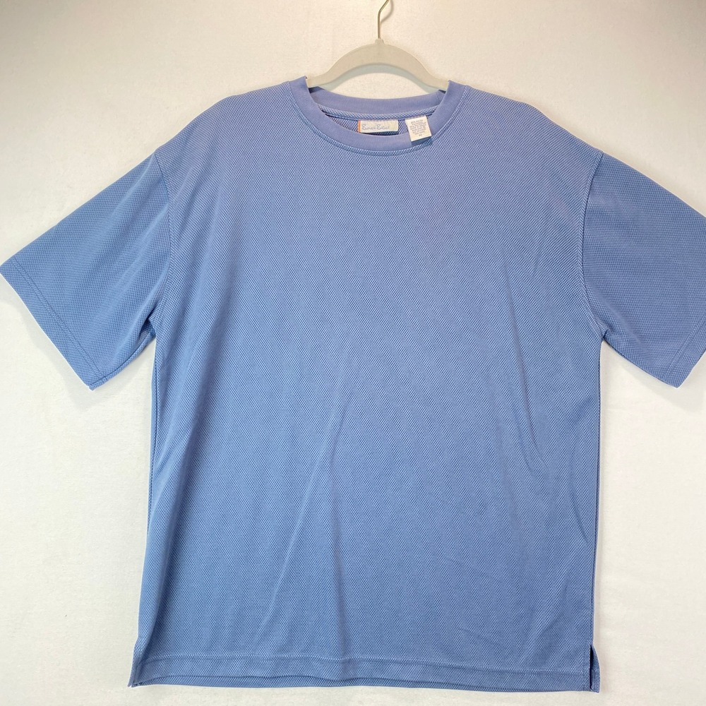 VTG Burma Bibas Textured Knit Top Mens Size M Blue Rayon Blend Short Sleeve Tee